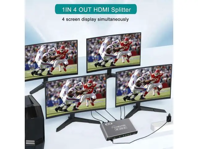 Alt view image 7 of 7 - HDMI Splitter 1 in 4 Out, 4K HDMI Splitters for 4 Monitors Supports 3D Full HD 1080P Aluminum, Compatible for PS4 Fire Stick HDTV(1 Source to 4 Displays) Silver