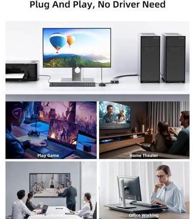 Main image of 8K@60Hz HDMI 2.1 USB KVM Switch 1 Monitors 2 Computers, 4K@120Hz USB switcher HDMI KVM Switch 2 in 1 Out with Remote and 4 USB 2.0 Port, 2 USB Cables and 1 Desktop Controller for Work or Entertainment