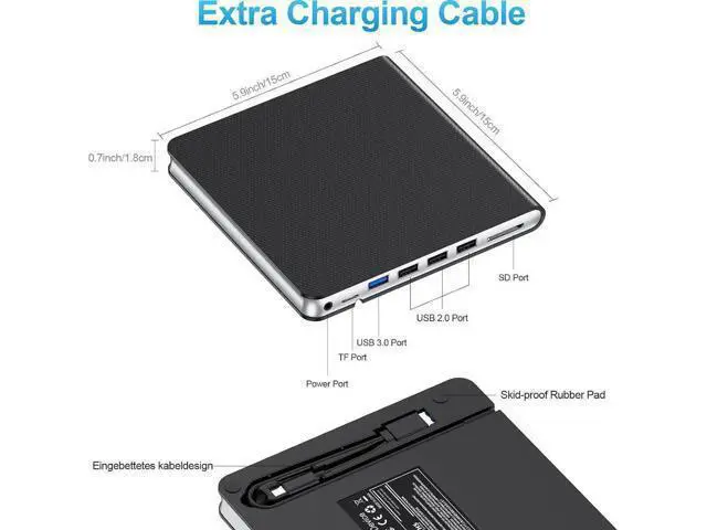 Alt view image 5 of 7 - External CD DVD Drive, 7-in-1 USB 3.0 & Type-C DVD Drive External with 4 USB Ports & SD/TF, DVD RW Burner External CD Drive for Laptop, Desktop, Mac-Book, Windows 11/10/8/7/XP/Linux/Vista/Mac