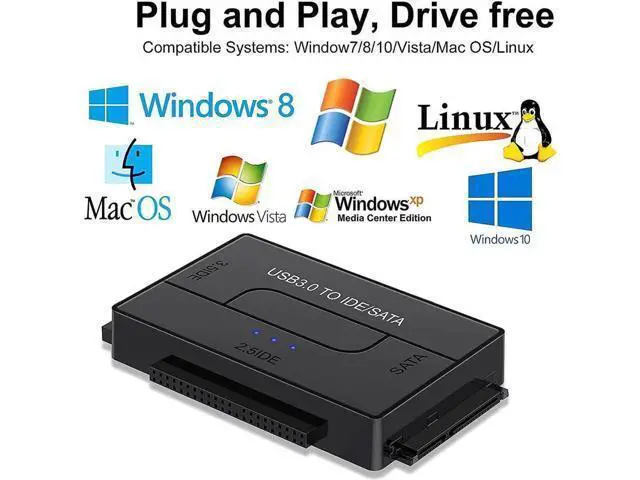 Alt view image 6 of 7 - SATA/IDE to USB 3.0 Adapter, External Hard Drive Reader for Universal 2.5 3.5-inch IDE and SATA HDD SSD, 5.25" CD/DVD Drives, Hard Drive Adapter with Power Supply Support 6TB with 12V 2A Power Adapter