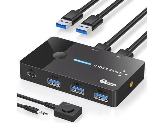 Alt view image 4 of 7 - USB 3.0 Switch 2 Computers Sharing USB C & A Devices, 4 Port USB Switcher Sharing Keyboard and Mouse, Printer/Scanner USB Switch Hub for 2 Computers with 2 USB3.0 Cables and Desktop Controller