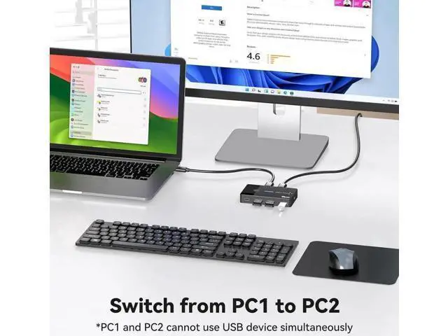 Alt view image 2 of 7 - USB 3.0 Switch 2 Computers Sharing USB C & A Devices, 4 Port USB Switcher Sharing Keyboard and Mouse, Printer/Scanner USB Switch Hub for 2 Computers with 2 USB3.0 Cables and Desktop Controller