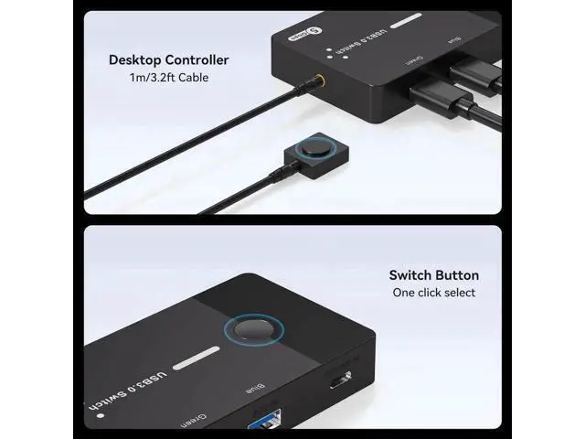 Alt view image 6 of 7 - USB 3.0 Switch 2 Computers Sharing USB C & A Devices, 4 Port USB Switcher Sharing Keyboard and Mouse, Printer/Scanner USB Switch Hub for 2 Computers with 2 USB3.0 Cables and Desktop Controller