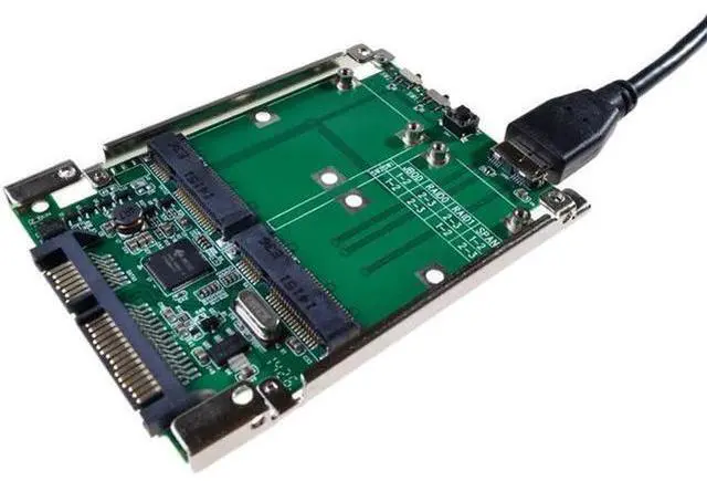Main image of 2.5" SATA III to dual mini SATA USB 3.0 to 2 mSATA SSD Raid controller card Converter with cable