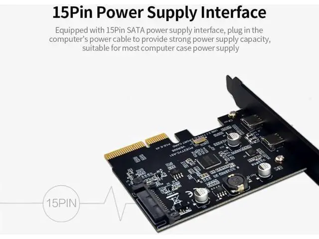 Alt view image 6 of 7 - SuperSpeed USB 3.1 PCI-Express Card with Dual Reversible Type-C Ports 5V 15Pin Connector Gen 2 10 Gbps PCI Express Card 10Gbps