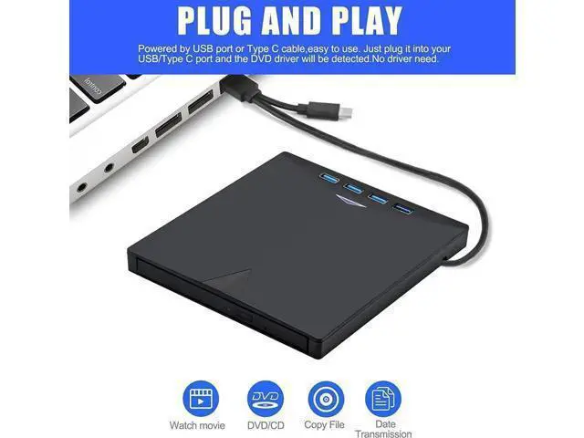 Alt view image 3 of 7 - External CD DVD Drive, 7-in-1 Optical External CD/DVD Burner with 4 USB 3.0 Ports SD/TF Reader, USB 3.0 Type C CD DVD ROM +/-RW Player for Laptop for M-a-c-book Windows 10/ 8/7 Linux OS