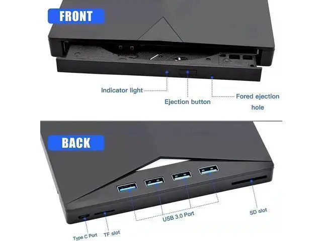 Alt view image 4 of 7 - External CD DVD Drive, 7-in-1 Optical External CD/DVD Burner with 4 USB 3.0 Ports SD/TF Reader, USB 3.0 Type C CD DVD ROM +/-RW Player for Laptop for M-a-c-book Windows 10/ 8/7 Linux OS