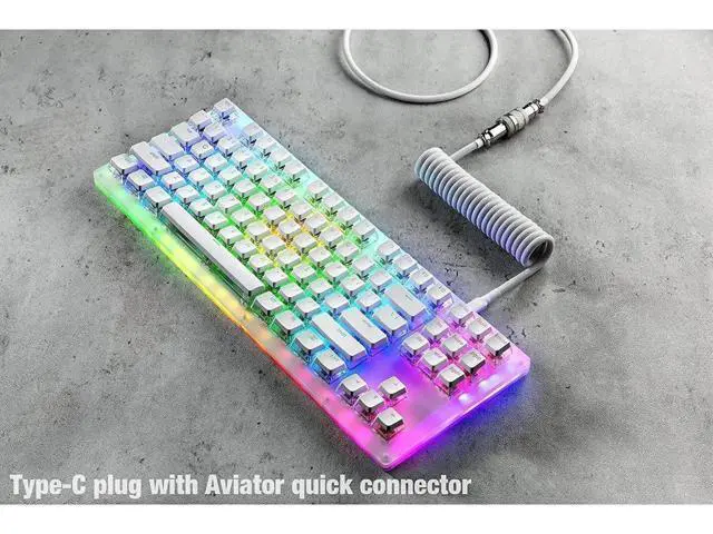 Alt view image 2 of 4 - Aomoproing Custom Coiled USB C Cable for Gaming Keyboard, Double-Sleeved Mechanical Keyboard Cable with Detachable Metal Aviator, 1.5M USB-C to USB-A, White Color