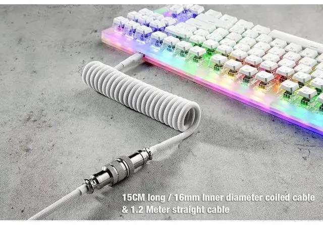 Alt view image 3 of 4 - Aomoproing Custom Coiled USB C Cable for Gaming Keyboard, Double-Sleeved Mechanical Keyboard Cable with Detachable Metal Aviator, 1.5M USB-C to USB-A, White Color