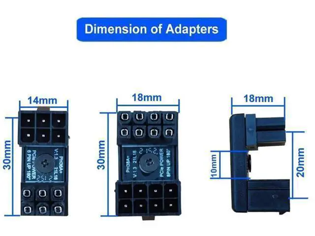 Alt view image 4 of 4 - Aomoproing 8 Pin 6 Pin 180 Degree Adapter, GPU VGA PCIe 8 Pin 6 Pin U Turn 180 Degree Angle Connector Power Adapter Board for Desktop Graphics Card 4pcs