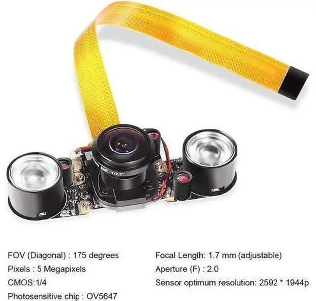 Alt view image 7 of 7 - Raspberry Pi 3 B+ Camera Wide Angle 175 Degree Night Vision Camera 5MP OV5647 Video Webcam Built-in IR-Cut Automatically Switching Day Night Vision for Raspberry Pi 3B 3B+ 2B B+ Pi Zero Zero W