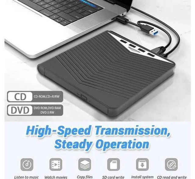 Alt view image 3 of 14 - 7 in 1 External CD DVD Drive - External CD/DVD Drive for Laptop, USB 3.0 and Type-C Portable CD DVD +/-Rw Drive Reader, DVD/CD ROM Burner Rewriter for Laptop PC Windows 11/10/8.1/7/Linux, MacOS