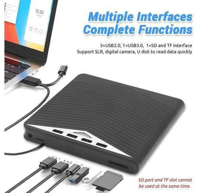 Alt view image 6 of 14 - 7 in 1 External CD DVD Drive - External CD/DVD Drive for Laptop, USB 3.0 and Type-C Portable CD DVD +/-Rw Drive Reader, DVD/CD ROM Burner Rewriter for Laptop PC Windows 11/10/8.1/7/Linux, MacOS