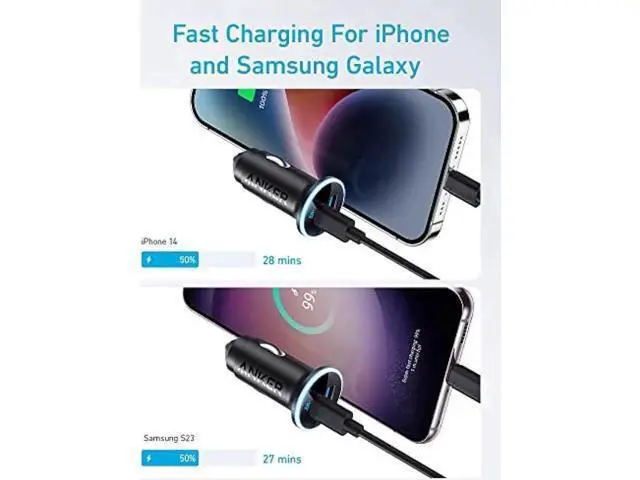 Alt view image 3 of 6 - USB C Car Charger Adapter, Anker 52.5W Cigarette Lighter USB Charger, 323 Anker Car Charger with 30W PowerIQ 3.0 Fast Charging for iPhone 15/15 Plus/15 Pro/15 Pro Max, Galaxy S23/22, Pixel