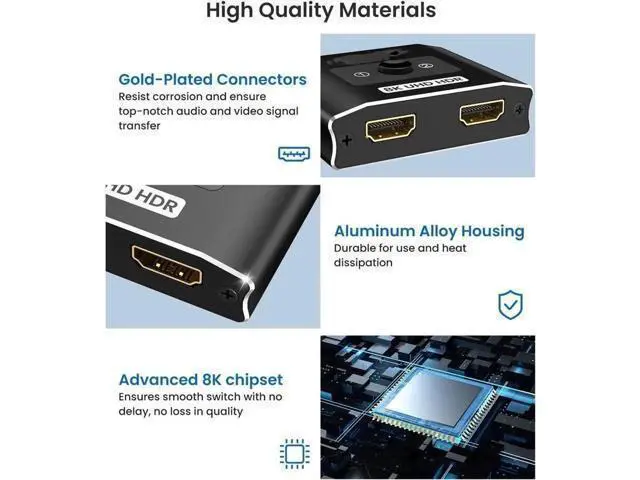 Alt view image 7 of 7 - HDMI 2.1 Switch 8K HDMI Switcher, 4K 120hz HDR Aluminum Bi-Directional Switch Splitter 2 in 1 Out or 1 in 2 Out, Support High Speed 48Gbps 8K@60Hz, for PS5, Xbox Series X