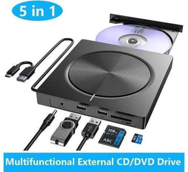 Main image of External CD/DVD Drive for Laptop, 5 in 1 Portable DVD Player DVD Reader Writer ROM Drive, USB 3.0 CD Burner External Disk Drive Compatible with Laptop Desktop,Windows 11/10/8/7 Linux MacOS