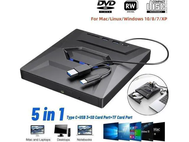 Alt view image 3 of 7 - 5 in 1 USB 3.0 Type C External CD DVD RW VCD Optical Drive with SD/TF Ports DVD Burner CD Writer Super Drive For Laptop Notebook