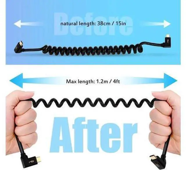 Alt view image 2 of 7 - 3.9ft Max USB 4.0 Type C Coiled Cable, Bidirectional 40Gbps, 240W PD Charging, 8K@60Hz Video, Left Right to Left Right Male Spring Spiral Cord for Thunderbolt 4/3, Smartphone, Laptop, Monitor