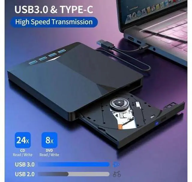 Alt view image 3 of 7 - External CD/DVD Drive for Laptop, 7 in 1 USB 3.0 & Type C DVD Player Portable DVD/CD Burner, ROM CD External DVD Drive for Laptop Compatible with Laptop Desktop PC Windows MacOS