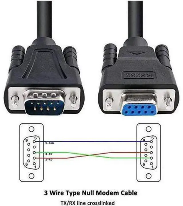 Alt view image 6 of 7 - DB9 RS232 Serial Cable Male to Female Extension Null Modem Cord Cross TXRX line for Data Communication 6 Feet Black