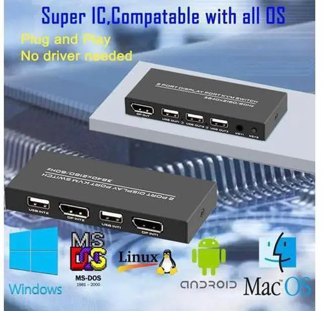 Alt view image 4 of 7 - KVM Switch DisplayPort - 2 Port Displayport KVM Switch, Two Computers One Monitor Switch to Share Mouse,Keyboard,Printer,USB and Ultra HD Monitor, Support 4K@60Hz, 2 DP Cable and 2 USB Cable Included