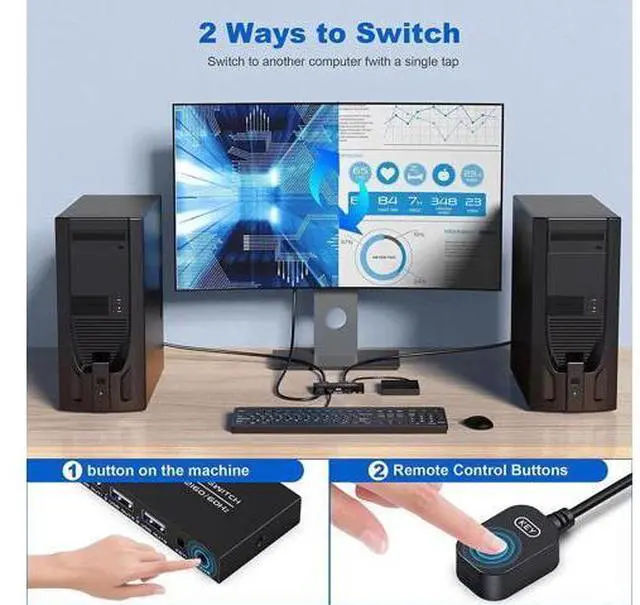 Alt view image 7 of 7 - KVM Switch DisplayPort - 2 Port Displayport KVM Switch, Two Computers One Monitor Switch to Share Mouse,Keyboard,Printer,USB and Ultra HD Monitor, Support 4K@60Hz, 2 DP Cable and 2 USB Cable Included