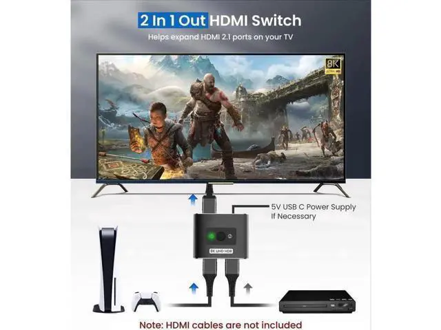 Alt view image 4 of 7 - HDMI 2.1 Switch 8K HDMI Switcher, 4K 120hz HDR Aluminum Bi-Directional Switch Splitter 2 in 1 Out or 1 in 2 Out, Support High Speed 48Gbps 8K@60Hz, for PS5, Xbox Series X