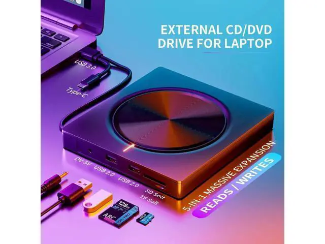 Alt view image 4 of 7 - External CD/DVD Drive for Laptop, 5 in 1 Portable DVD Player DVD Reader Writer ROM Drive, USB 3.0 CD Burner External Disk Drive Compatible with Laptop Desktop,Windows 11/10/8/7 Linux MacOS