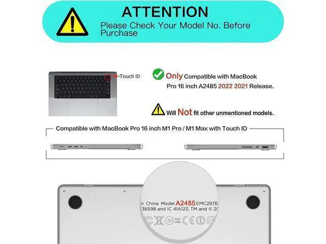 Alt view image 2 of 6 - Case for New 2021 MacBook Pro 16 Inch A2485 M1 Pro Max, Hard Shell Case with Keyboard Cover for Apple Mac Pro 16 with Touch ID