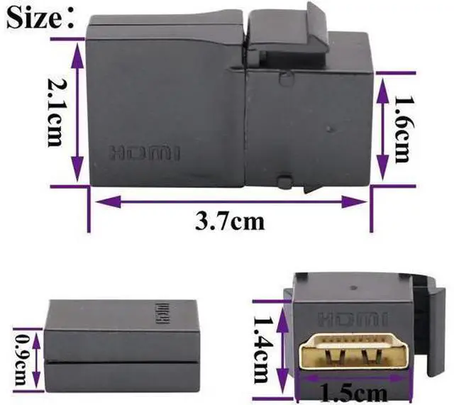 Alt view image 2 of 7 - 90 Degree HDMI Keystone Coupler, Gold Plated Right Angle HDMI Keystone Jack Insert Female to Female 3D 4K Coupler Adapter for Wall Plate (Black/5 Pack)