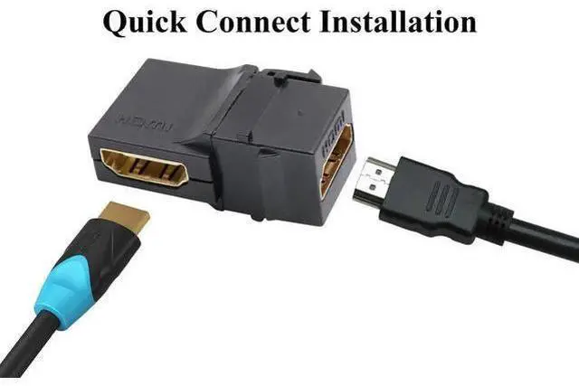 Alt view image 5 of 7 - 90 Degree HDMI Keystone Coupler, Gold Plated Right Angle HDMI Keystone Jack Insert Female to Female 3D 4K Coupler Adapter for Wall Plate (Black/5 Pack)