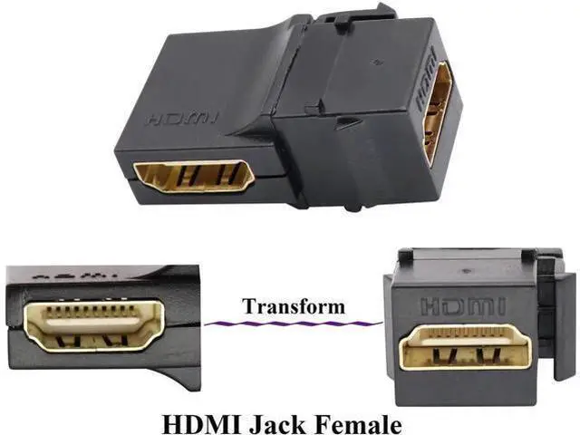 Alt view image 7 of 7 - 90 Degree HDMI Keystone Coupler, Gold Plated Right Angle HDMI Keystone Jack Insert Female to Female 3D 4K Coupler Adapter for Wall Plate (Black/5 Pack)