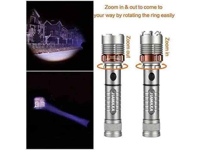 Alt view image 3 of 6 - Super Bright LED Flashlight 1000 Lumens Cree XML T6 Water Resistant Focus Zoom Flashlight Torch Rechargeable Handheld LED Light Lamp with 18650 Battery and Charger for Hiking Camping Emergency