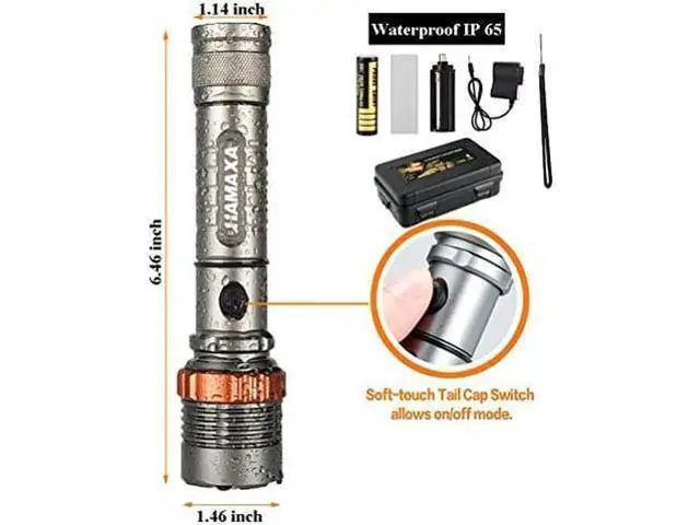 Alt view image 4 of 6 - Super Bright LED Flashlight 1000 Lumens Cree XML T6 Water Resistant Focus Zoom Flashlight Torch Rechargeable Handheld LED Light Lamp with 18650 Battery and Charger for Hiking Camping Emergency