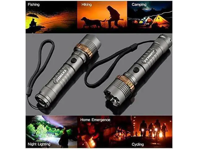 Alt view image 6 of 6 - Super Bright LED Flashlight 1000 Lumens Cree XML T6 Water Resistant Focus Zoom Flashlight Torch Rechargeable Handheld LED Light Lamp with 18650 Battery and Charger for Hiking Camping Emergency