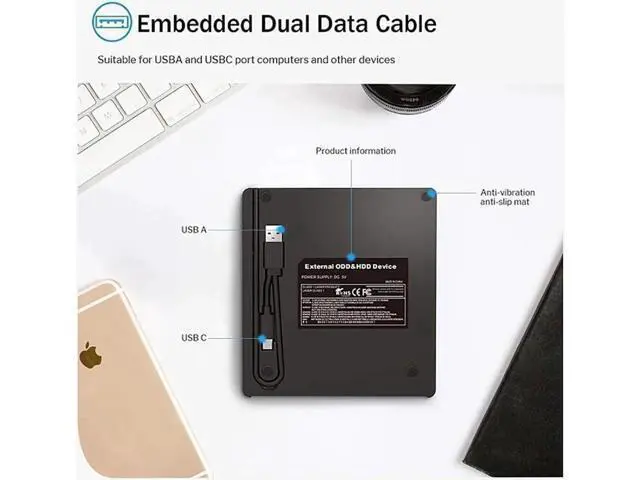 Alt view image 3 of 6 - External CD/DVD Drive USB 3.0 Type-C 6 in 1 DVD Drive PlayerOptical Drive With SD/TF & USB3.0 Slots Optical Drives For PC Laptop