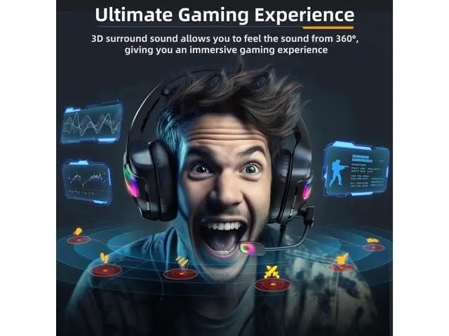 Alt view image 6 of 7 - Wired Gaming Headset for PS5, PS4, PC, Stereo Surround Sound Gaming Headphones with Noise Cancelling Microphone, Over-Ear Gamer Headset with 4 Mode RGB Light for Laptop Mac Switch XboxOne (Black)