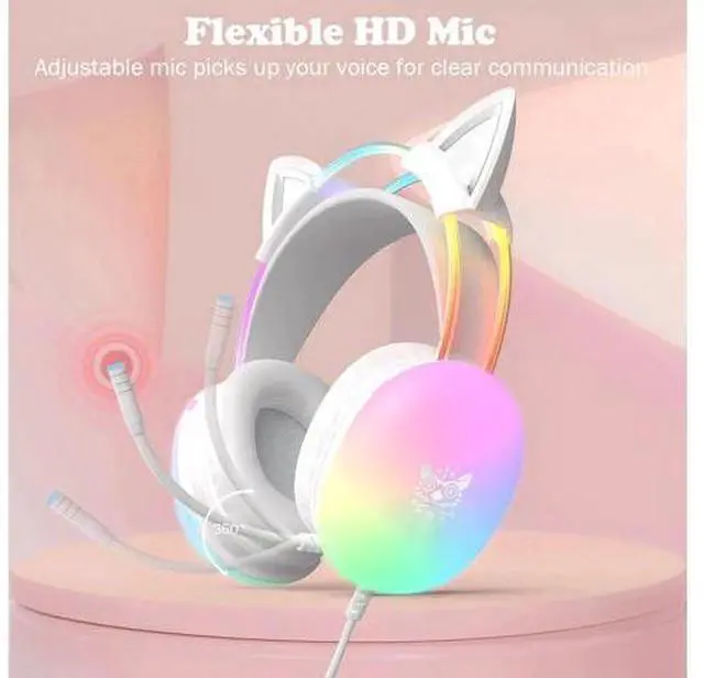 Main image of Cat Ear Gaming Headset with Mic, RGB Rainbow Lighting, Surround Sound, 3.5mm Wired Over-Ear Headphones Gaming Headsets for PC/PS4/PS5/Switch/Laptop, Lightweight & Adjustable Headband