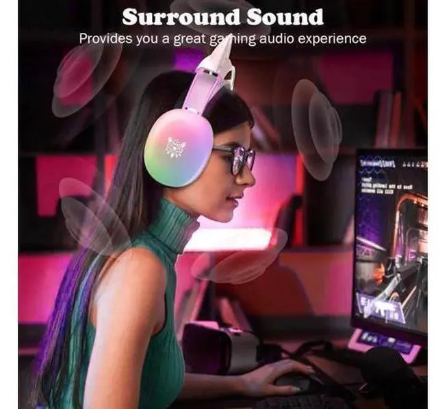 Alt view image 2 of 7 - Cat Ear Gaming Headset with Mic, RGB Rainbow Lighting, Surround Sound, 3.5mm Wired Over-Ear Headphones Gaming Headsets for PC/PS4/PS5/Switch/Laptop, Lightweight & Adjustable Headband
