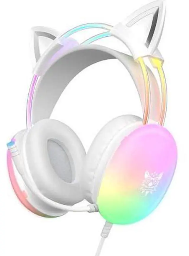 Alt view image 3 of 7 - Cat Ear Gaming Headset with Mic, RGB Rainbow Lighting, Surround Sound, 3.5mm Wired Over-Ear Headphones Gaming Headsets for PC/PS4/PS5/Switch/Laptop, Lightweight & Adjustable Headband