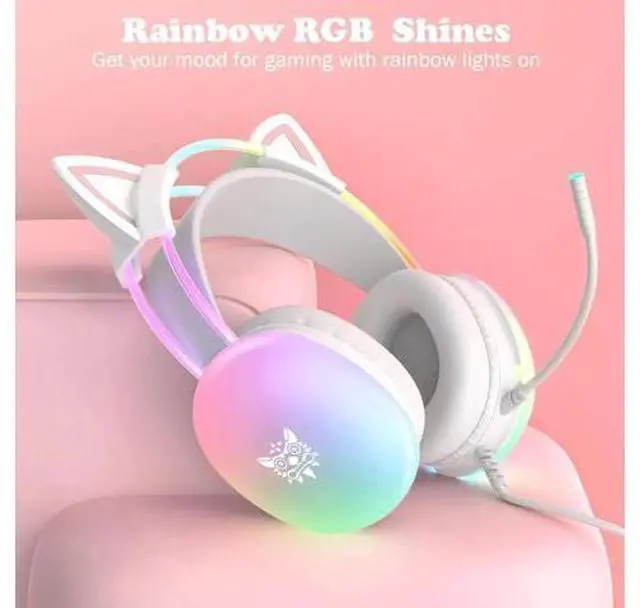 Alt view image 4 of 7 - Cat Ear Gaming Headset with Mic, RGB Rainbow Lighting, Surround Sound, 3.5mm Wired Over-Ear Headphones Gaming Headsets for PC/PS4/PS5/Switch/Laptop, Lightweight & Adjustable Headband