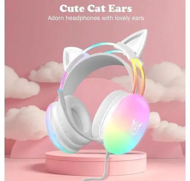 Alt view image 7 of 7 - Cat Ear Gaming Headset with Mic, RGB Rainbow Lighting, Surround Sound, 3.5mm Wired Over-Ear Headphones Gaming Headsets for PC/PS4/PS5/Switch/Laptop, Lightweight & Adjustable Headband