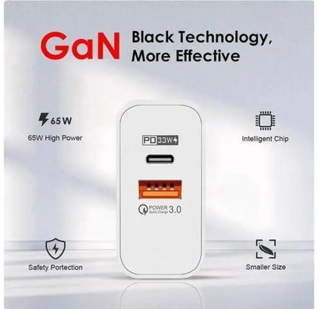 Alt view image 3 of 3 - 65W Gallium nitride Fast Charger Dual port PD computer for Apple iPhone 15/14/ charging head