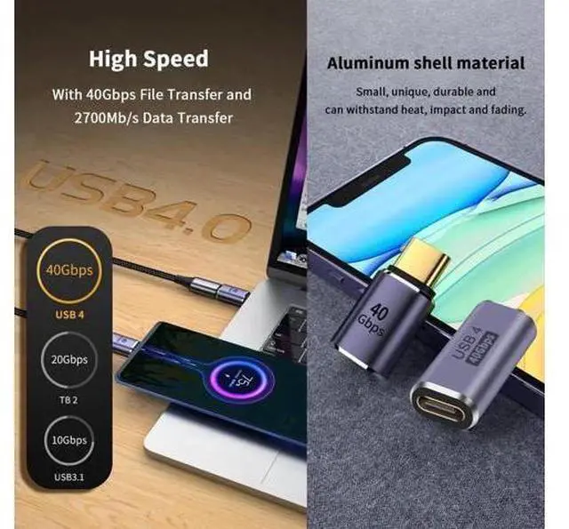 Alt view image 3 of 6 - Aomoproing 5-Pack USB C Adapter 40Gbps, 90 Degree Right Angle USB C Adapter 100W, PD 3.1 Type C Male to Female Extender Adapter Support 8K Video for Thunderbolt 4/3, Laptop, Tablet, Phones