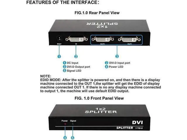 Alt view image 2 of 7 - DVI Splitter 1 in 2 Out 2 Port DVI Dual Monitors Distribution Duplicator Video Splitter (EDID Management) Support Resolution up to 4K2K/30HZ for PC Laptop DVR Projector HDTV
