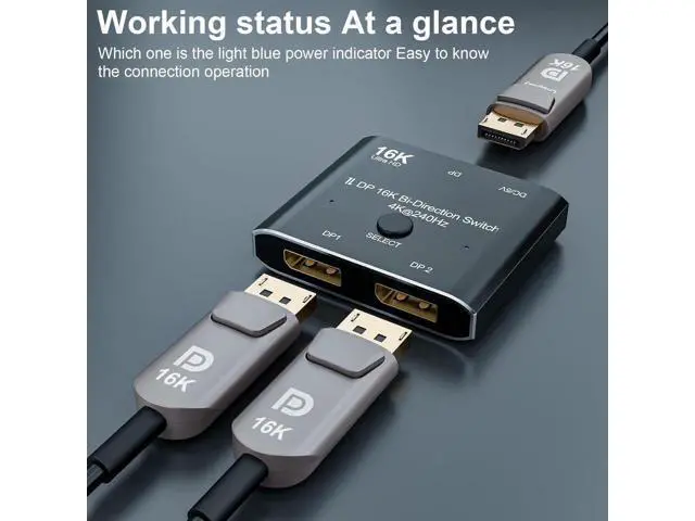 Alt view image 2 of 7 - 2 Port DisplayPort Switch, 16K@60Hz DP Switch Bi-Direction 8K@120Hz 4K@240Hz Displayport Splitter Converter for Multiple Source and displays 16K DP Video Converter