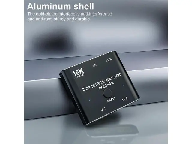 Alt view image 6 of 7 - 2 Port DisplayPort Switch, 16K@60Hz DP Switch Bi-Direction 8K@120Hz 4K@240Hz Displayport Splitter Converter for Multiple Source and displays 16K DP Video Converter