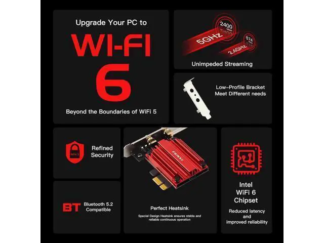 Alt view image 5 of 6 - WIFI 6 1800Mbps Bluetooth5.2 Dual Band 2.4G/5GHz 802.11AX WiFi Card Network Adapter PCI-E Wireless Card Adapter Windows10/11 PC