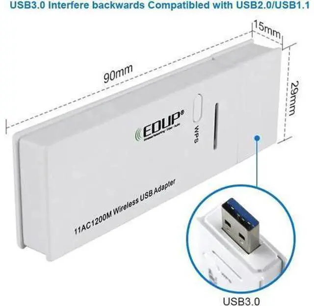 Alt view image 4 of 5 - 1200Mbps Mini 2.4/5Ghz WiFi Receiver Dual Band WiFi Dongle USB Wireless Wi-Fi Adapter USB Network Adapter USB3.0 for PC
