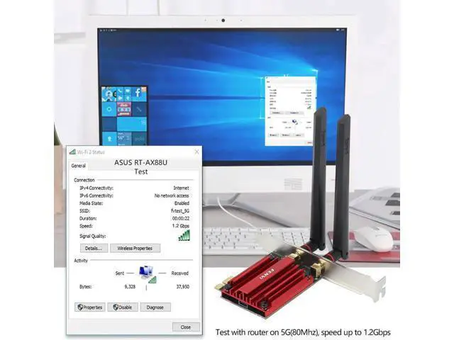 Alt view image 6 of 6 - WIFI 6 1800Mbps Bluetooth5.2 Dual Band 2.4G/5GHz 802.11AX WiFi Card Network Adapter PCI-E Wireless Card Adapter Windows10/11 PC